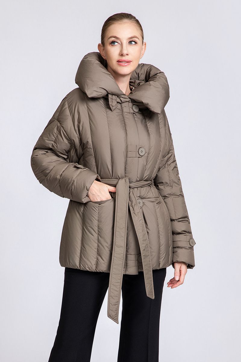 Women's Belted Short Hooded 90% Duck Down Jacket