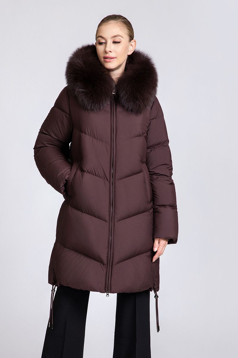 Women's Mid-Length 90% Duck Down Coat with Detachable Fox Fur Collar
