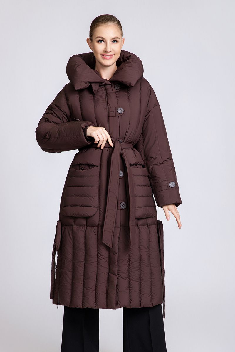 Women's 90% Duck Down Long Puffer Coat with Detachable Belt