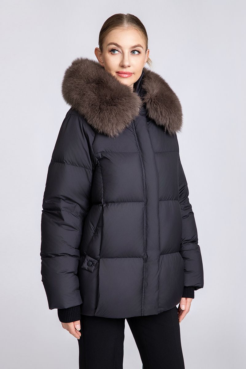 90% Duck Down Short Puffer Coat with Detachable Fox Fur
