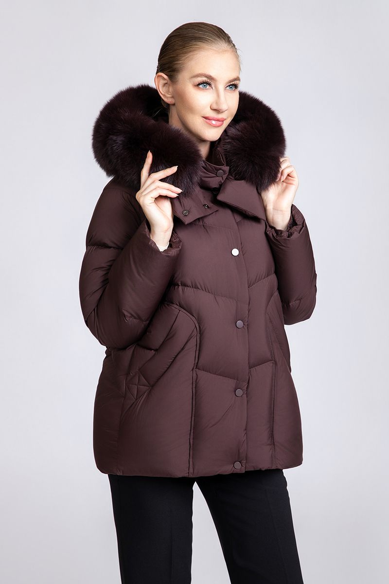 Women's Short Puffer Down Coat with Removable Fox Fur & Hood