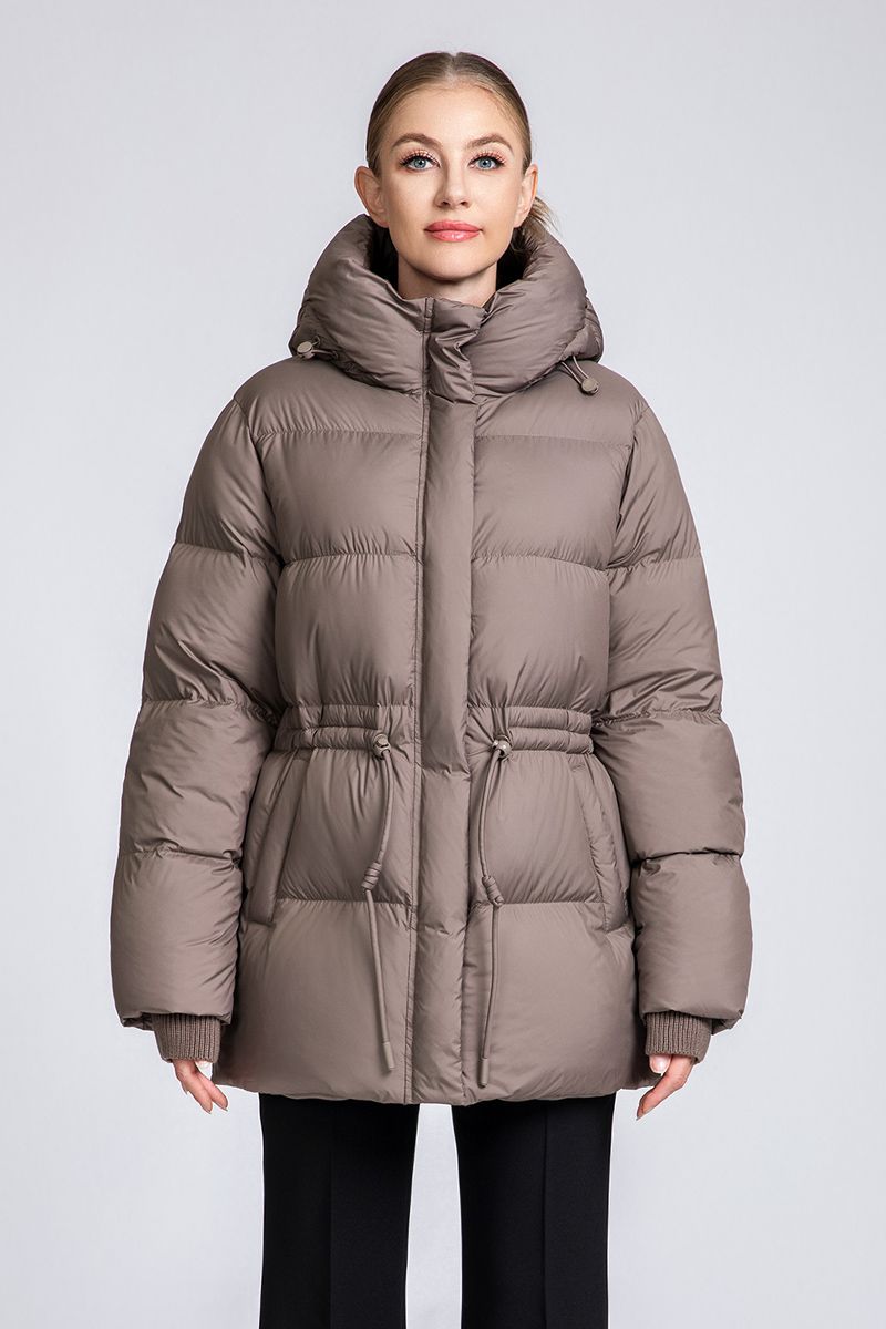 Women's Short Waist-Adjustable Hooded Down Jacket