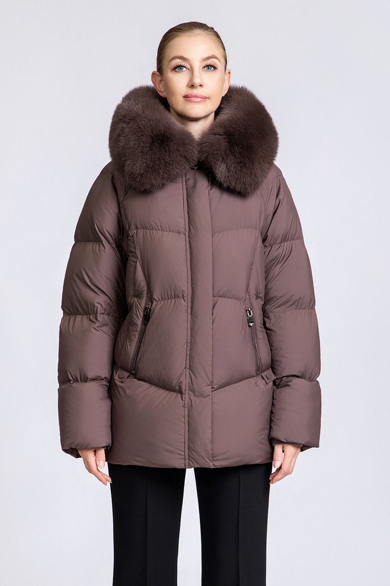 Women's Short Puffer Down Coat with Detachable Fox Fur Collar