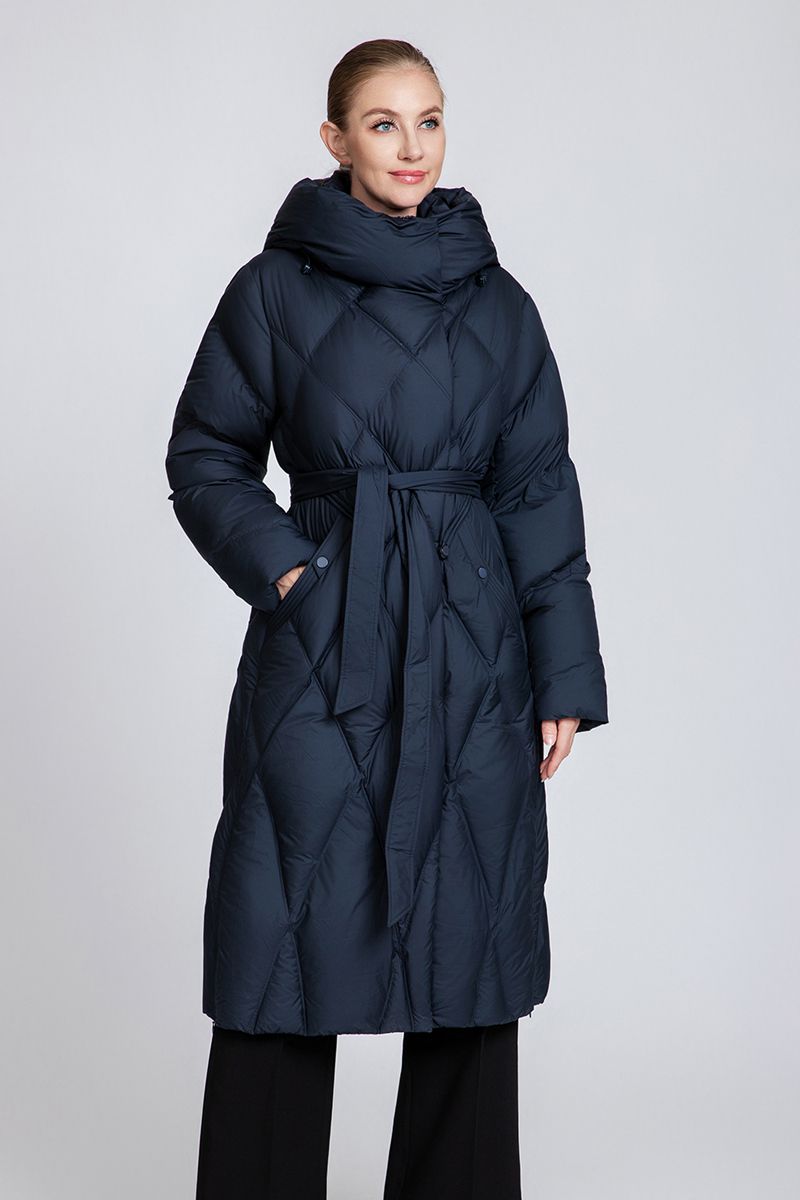 Women's Quilted Long Down Coat with Belt