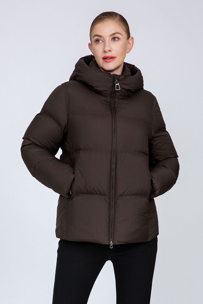 Women's Hooded Puffer Down Jacket with Cinched Waist