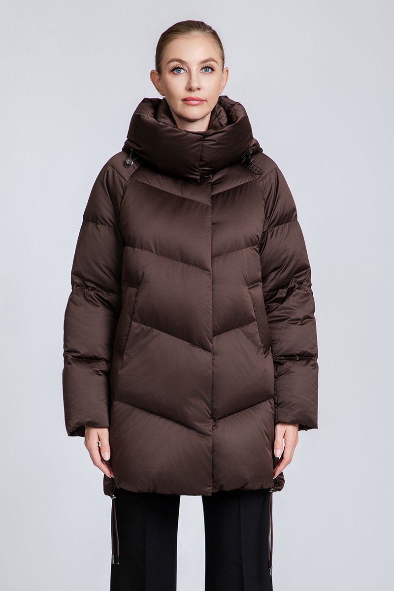 Women's Chevron-Quilted Mid-Length Down Puffer Coat