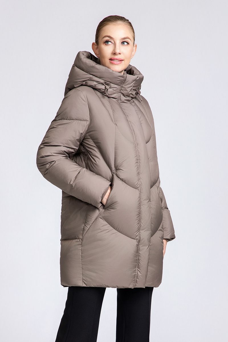 Women's Curved-Quilted Mid-Length Down Hooded Coat