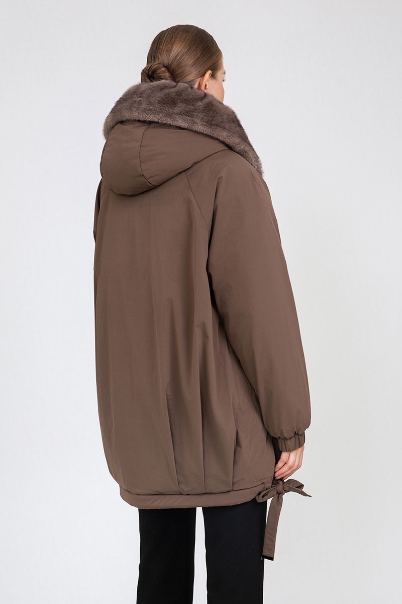 Women's Oversized Cocoon Padded Jacket with Faux Mink Fur Collar