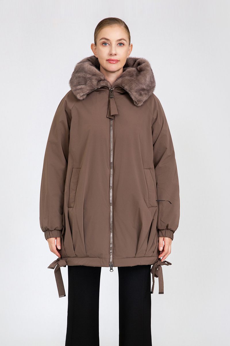 Women's Oversized Cocoon Padded Jacket with Faux Mink Fur Collar