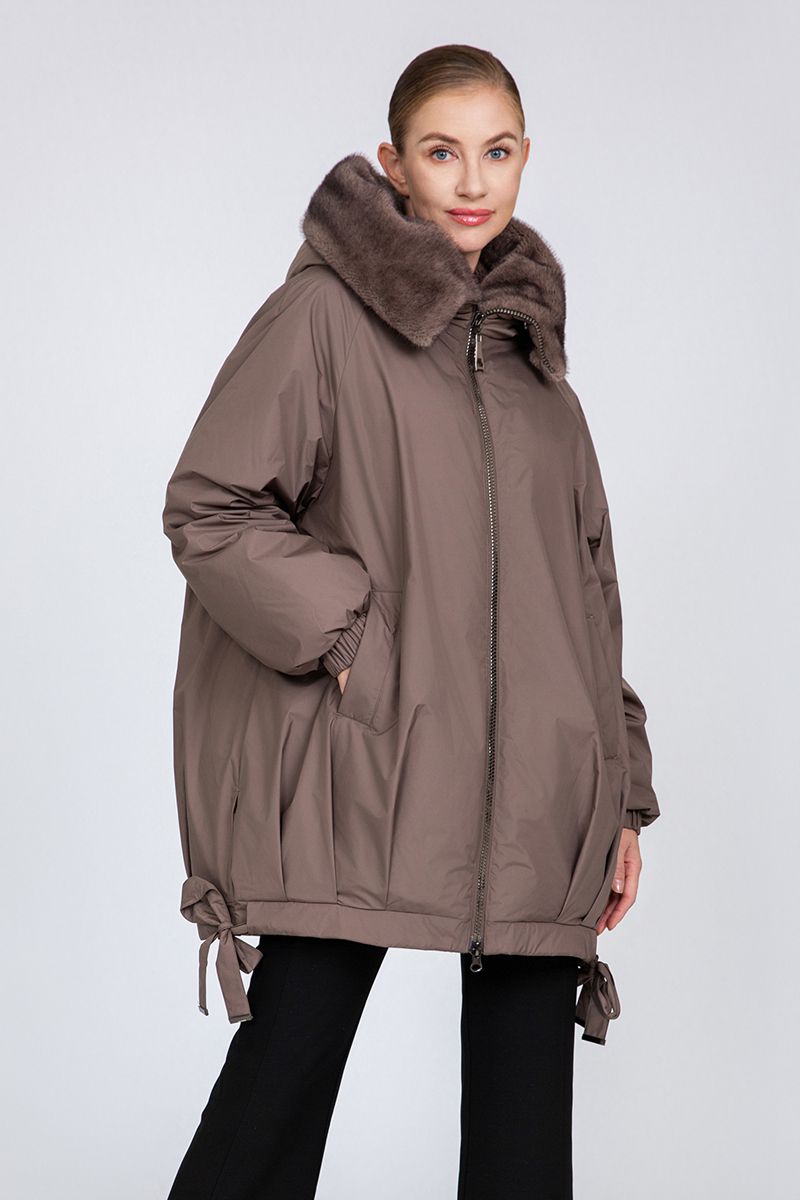 Women's Oversized Cocoon Padded Jacket with Faux Mink Fur Collar