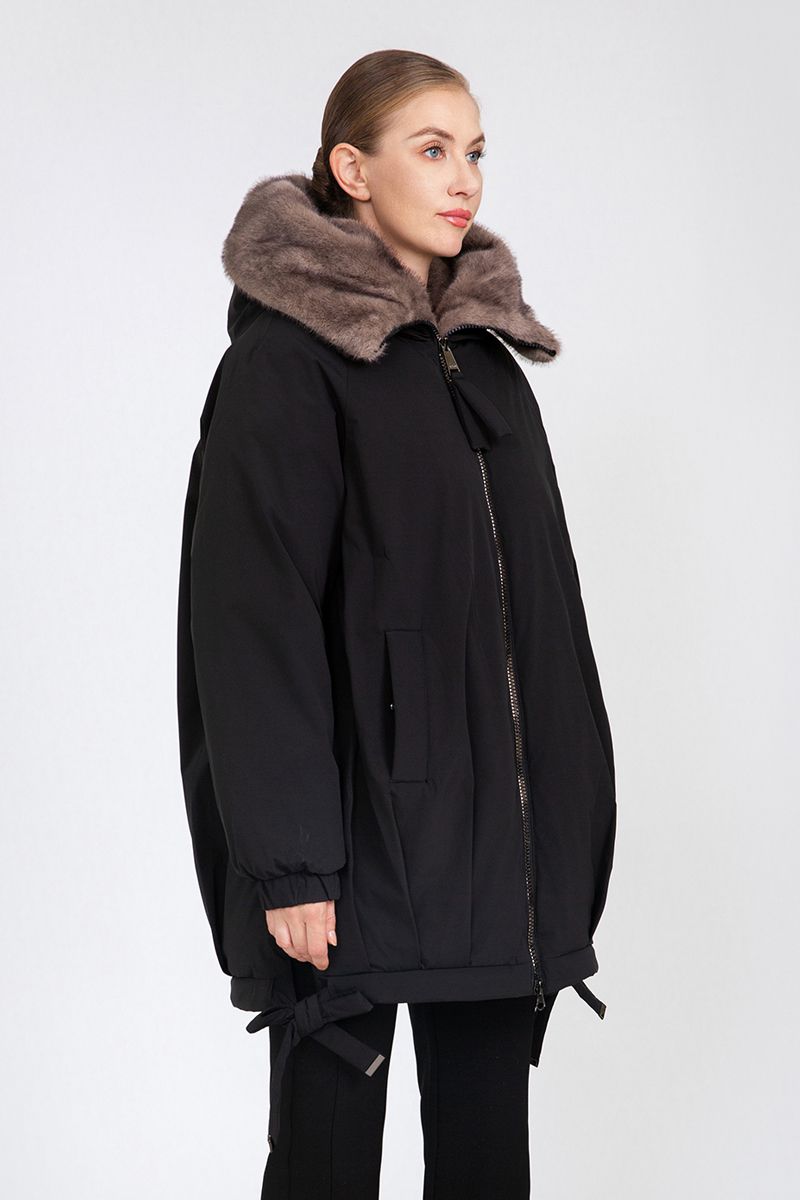 Women's Oversized Cocoon Padded Jacket with Faux Mink Fur Collar