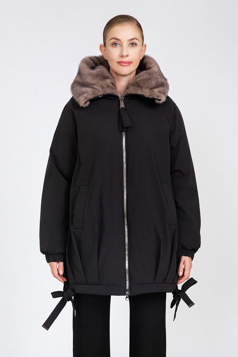 Women's Oversized Cocoon Padded Jacket with Faux Mink Fur Collar