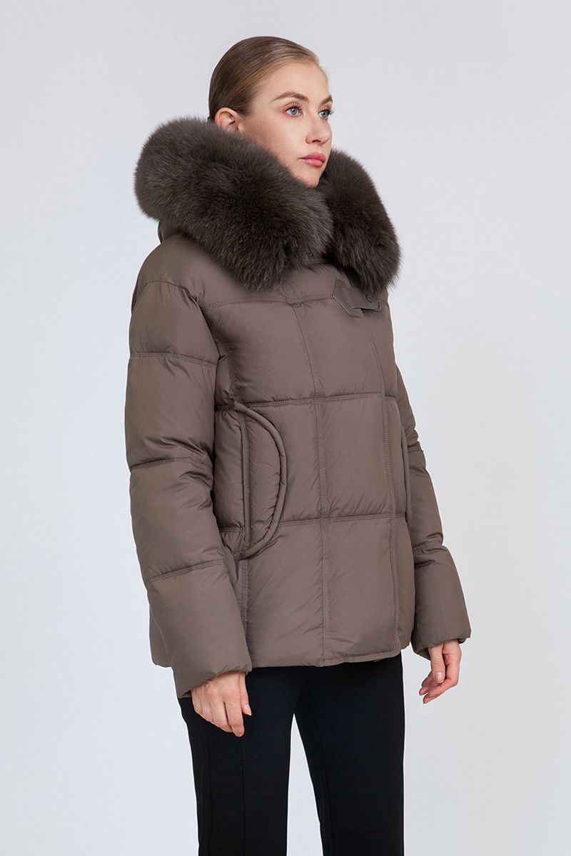 Women's Boxy-Fit Short Padded Jacket with Removable Fur Collar