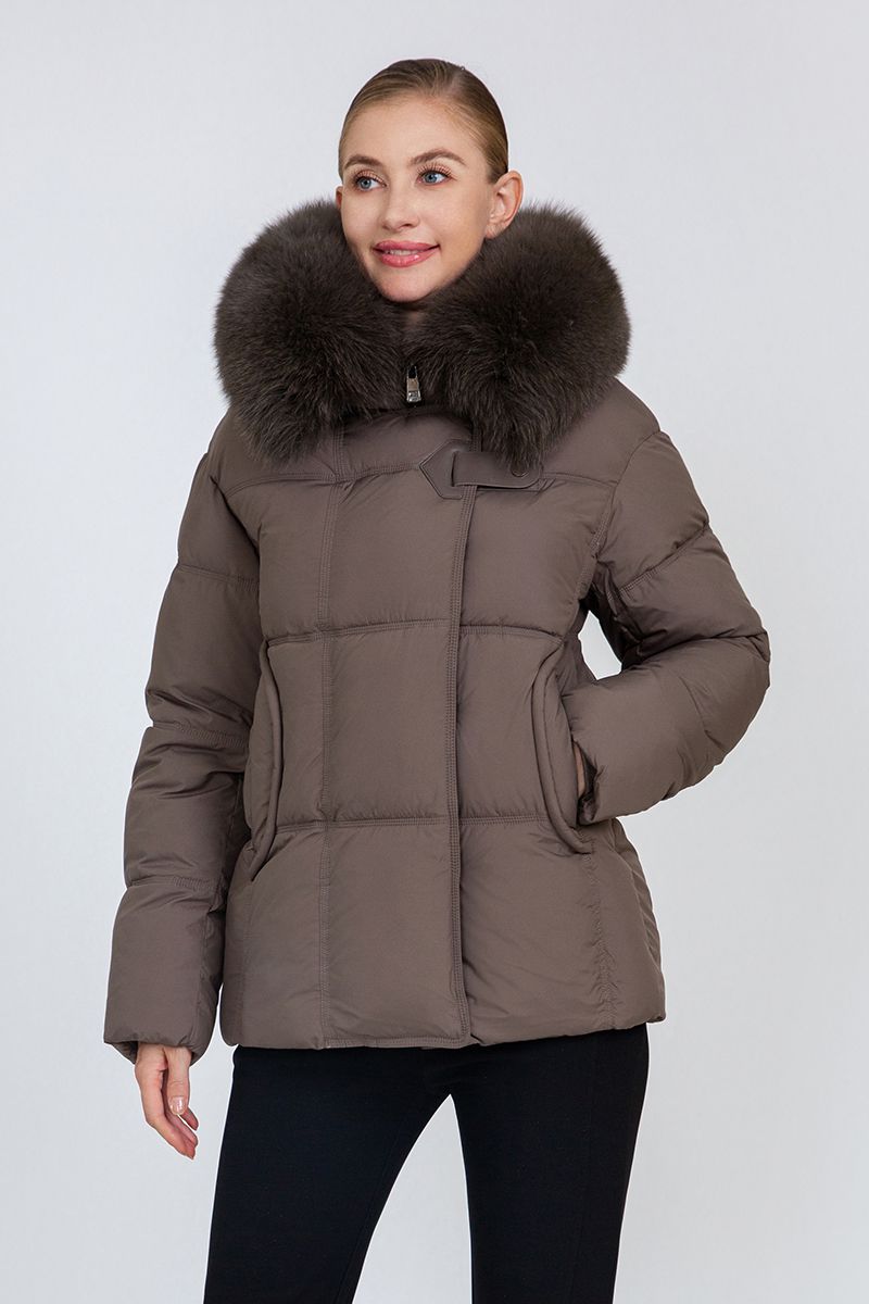 Women's Boxy-Fit Short Padded Jacket with Removable Fur Collar