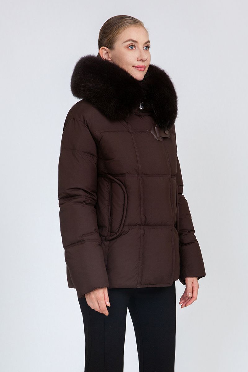 Women's Boxy-Fit Short Padded Jacket with Removable Fur Collar