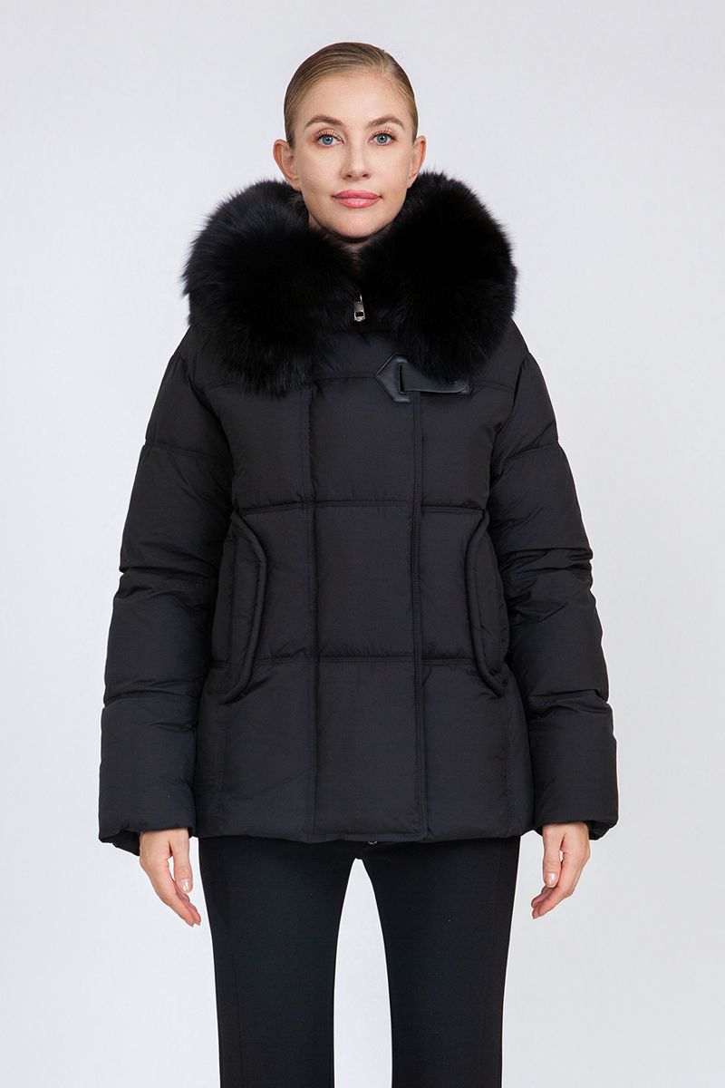 Women's Boxy-Fit Short Padded Jacket with Removable Fur Collar
