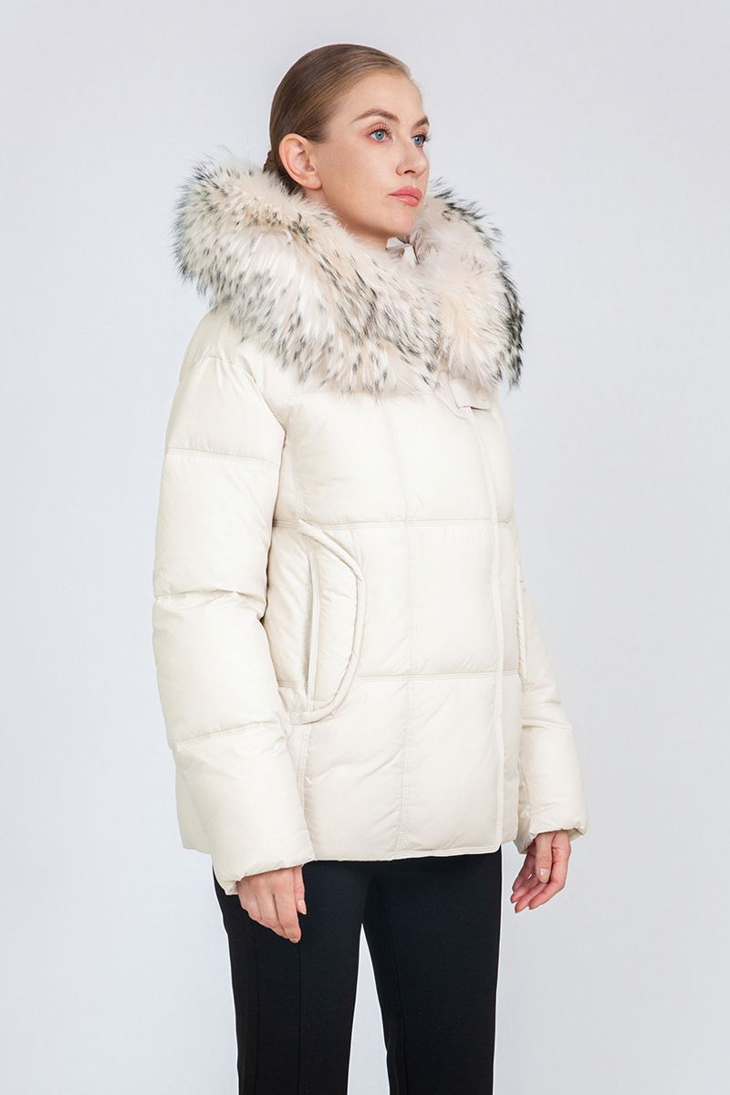 Women's Boxy-Fit Short Padded Jacket with Removable Fur Collar