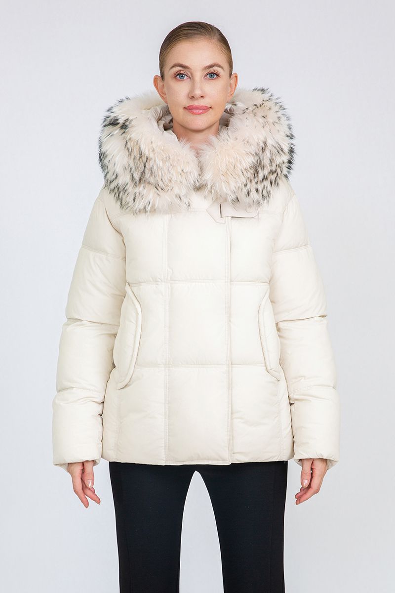 Women's Boxy-Fit Short Padded Jacket with Removable Fur Collar