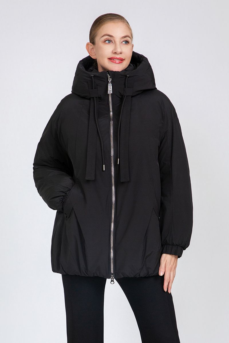 Women's A-Line Mid-Length Padded Jacket with Hood Drawstrings