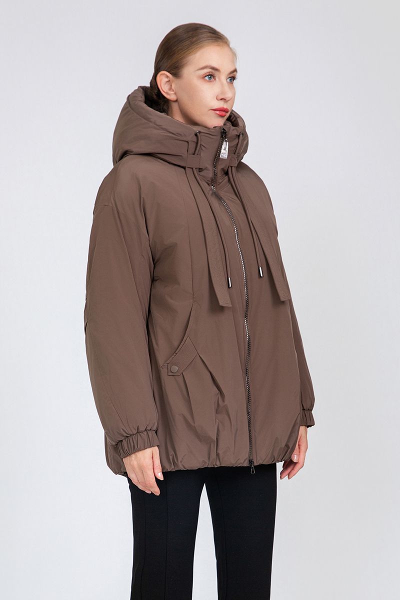 Women's A-Line Mid-Length Padded Jacket with Hood Drawstrings