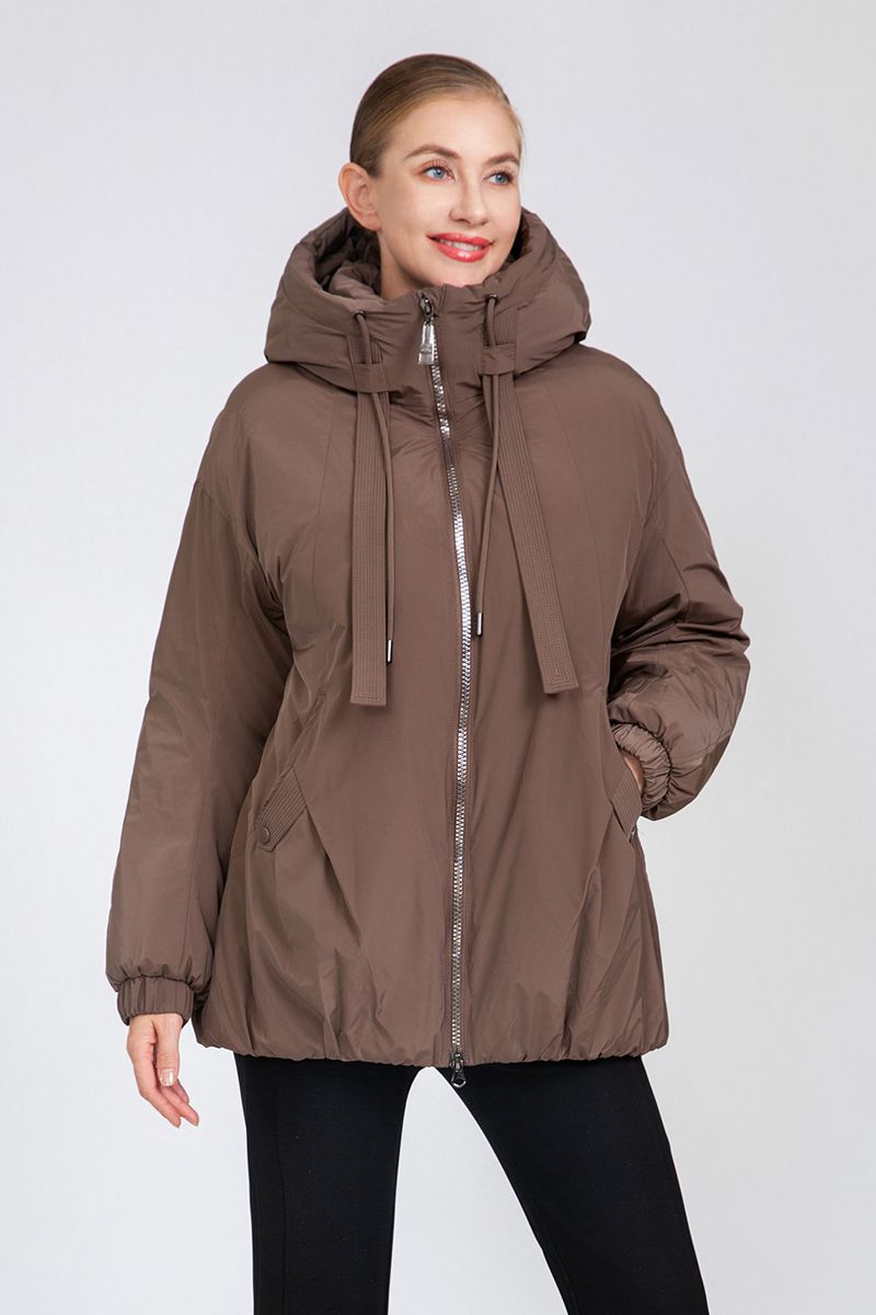 Women's A-Line Mid-Length Padded Jacket with Hood Drawstrings
