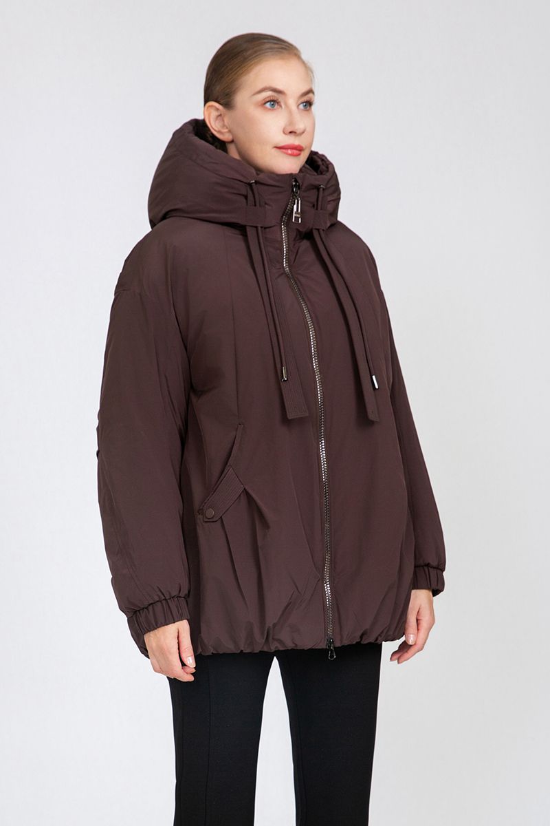 Women's A-Line Mid-Length Padded Jacket with Hood Drawstrings