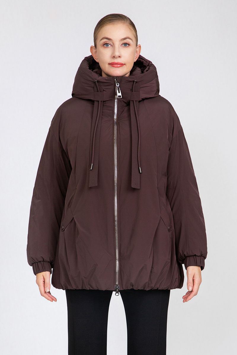 Women's A-Line Mid-Length Padded Jacket with Hood Drawstrings