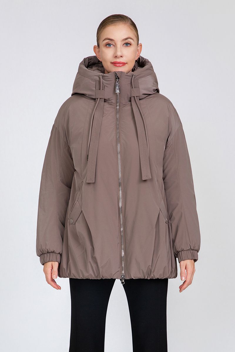 Women's A-Line Mid-Length Padded Jacket with Hood Drawstrings