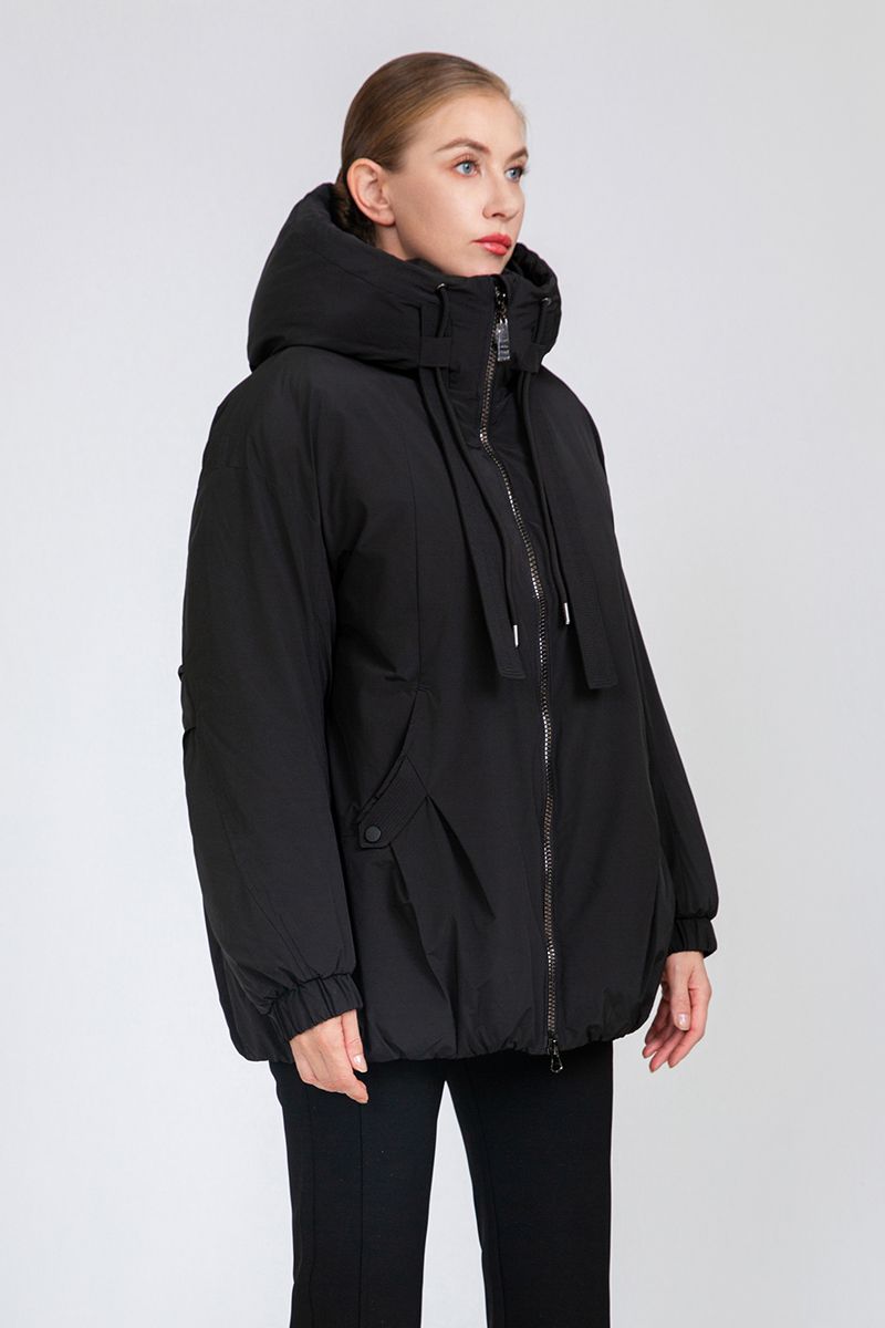 Women's A-Line Mid-Length Padded Jacket with Hood Drawstrings