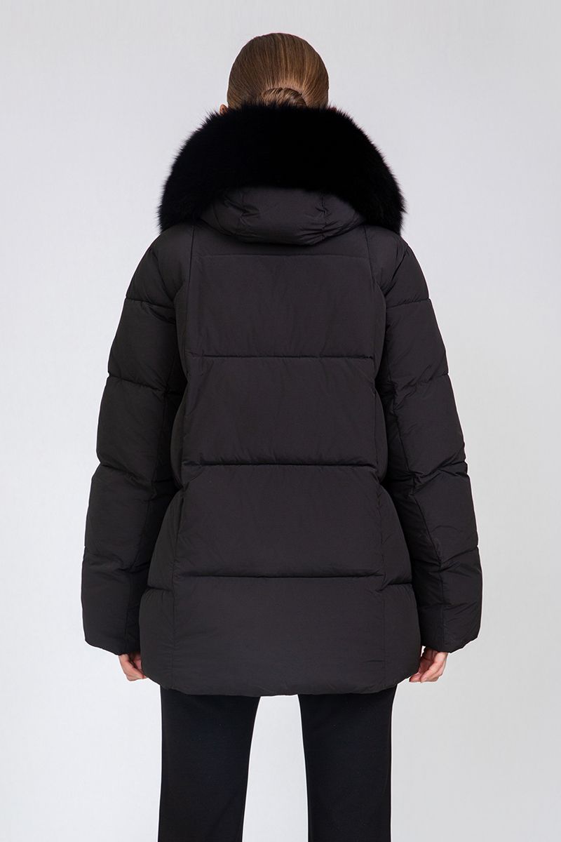 Women's Mid-Length Padded Coat with Removable Fox Fur Collar
