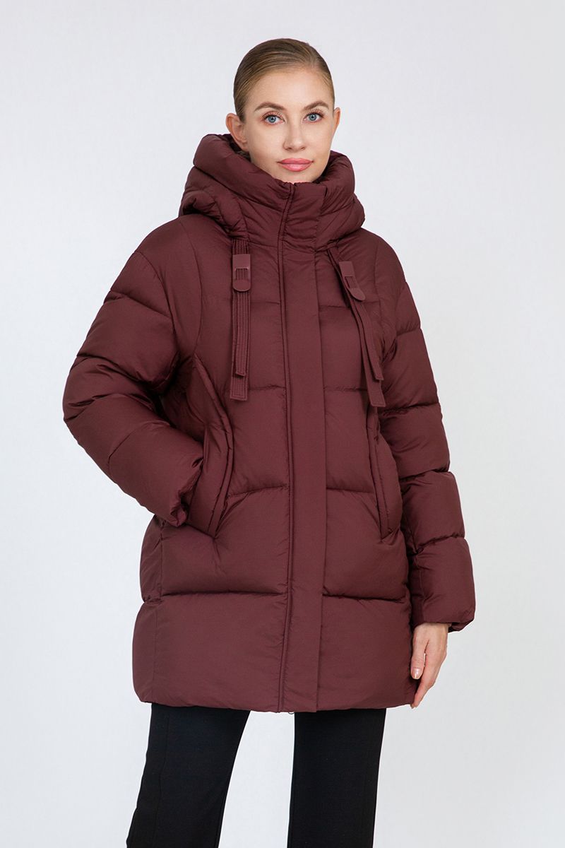 Women's Mid-Length Quilted Puffer Coat with Hood