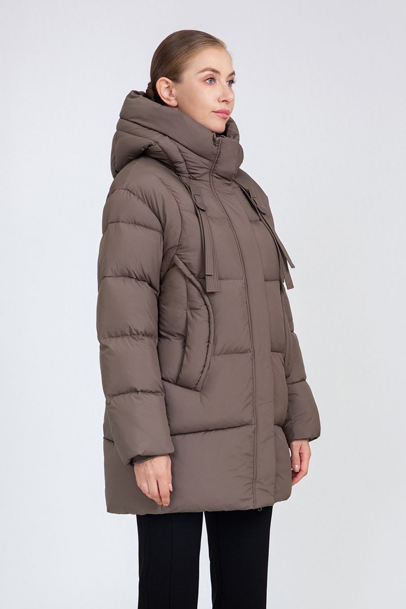 Women's Mid-Length Quilted Puffer Coat with Hood