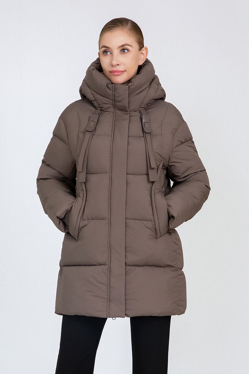 Women's Mid-Length Quilted Puffer Coat with Hood