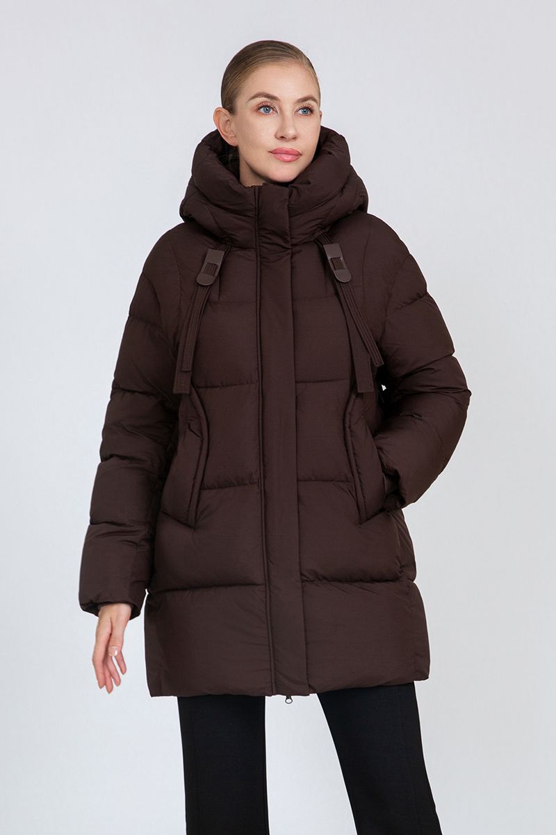 Women's Mid-Length Quilted Puffer Coat with Hood