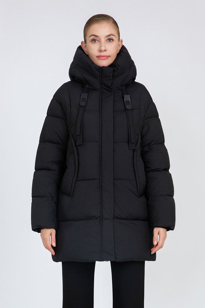 Women's Mid-Length Quilted Puffer Coat with Hood