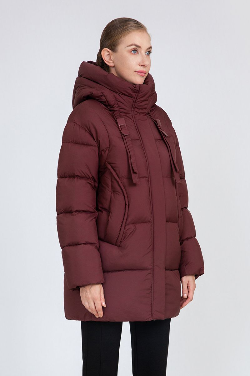 Women's Mid-Length Quilted Puffer Coat with Hood