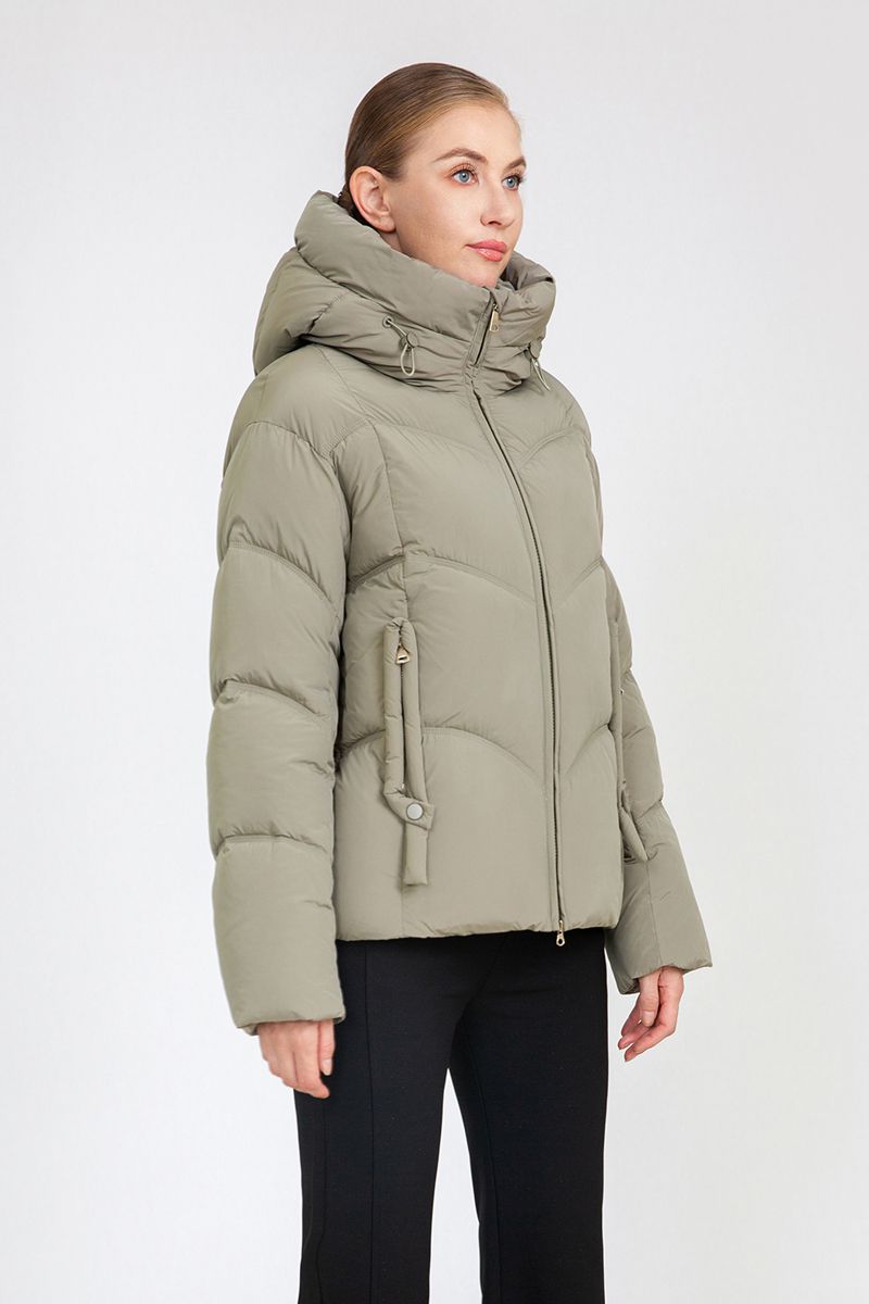 Women's Cropped Hooded Puffer Jacket with Adjustable Drawstrings