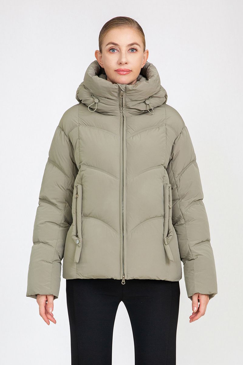 Women's Cropped Hooded Puffer Jacket with Adjustable Drawstrings