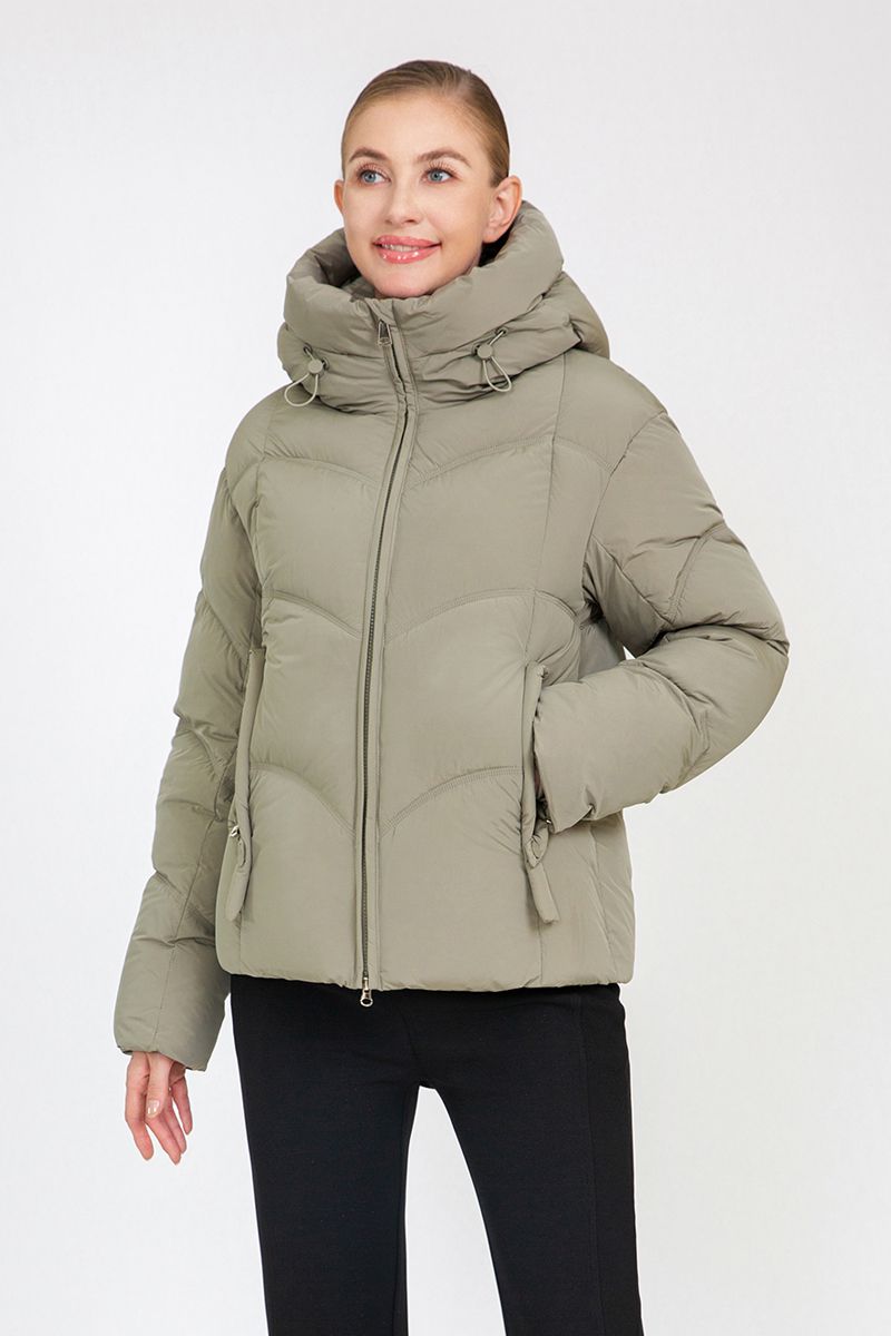 Women's Cropped Hooded Puffer Jacket with Adjustable Drawstrings