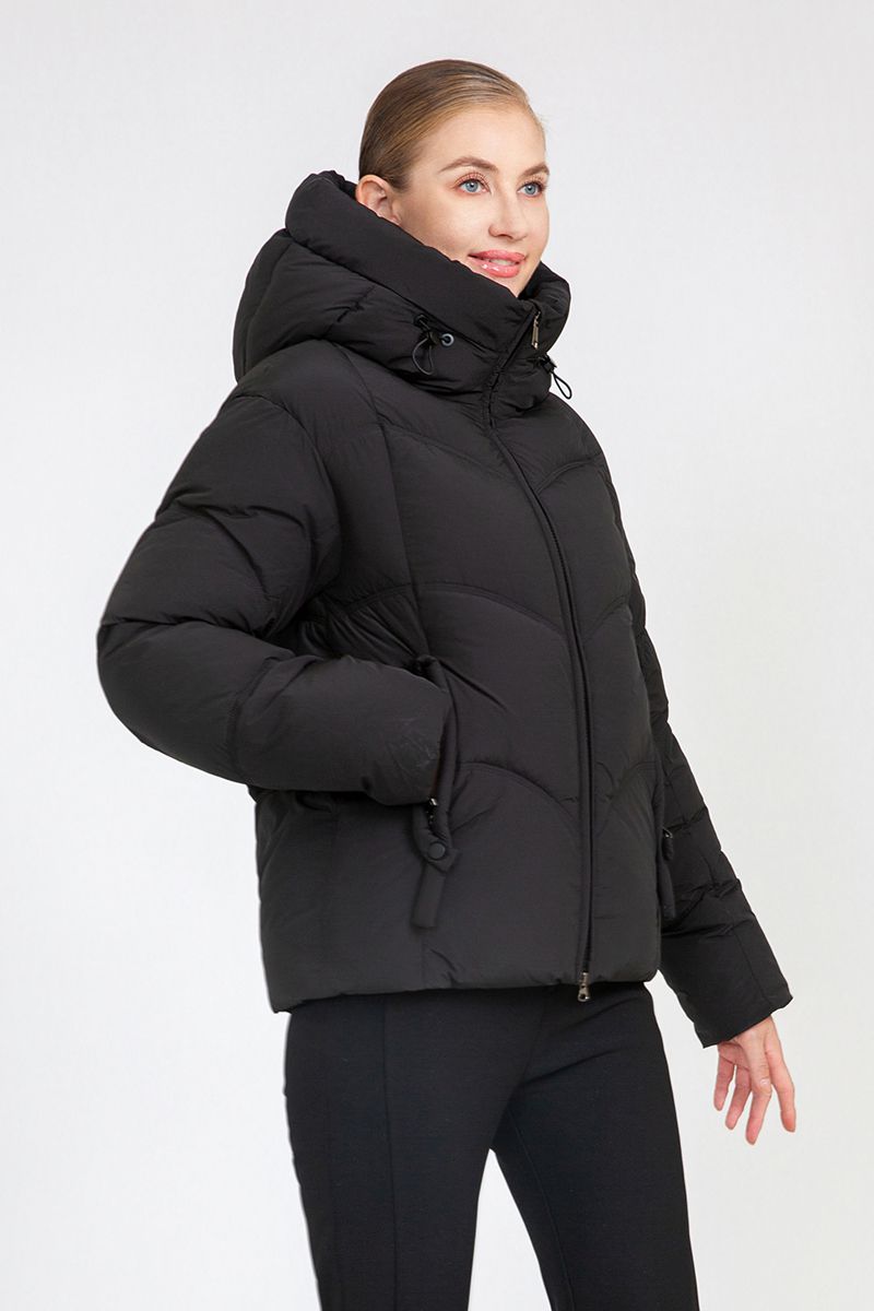 Women's Cropped Hooded Puffer Jacket with Adjustable Drawstrings