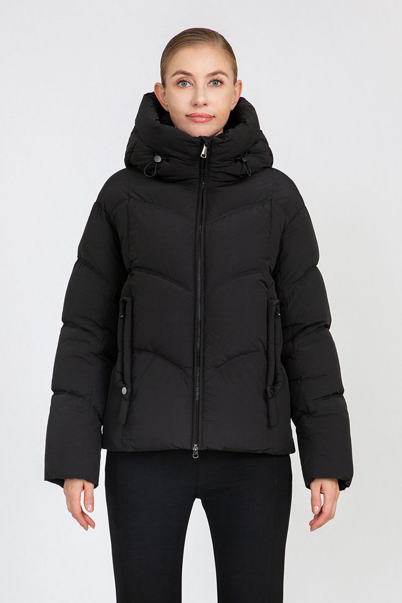 Women's Cropped Hooded Puffer Jacket with Adjustable Drawstrings