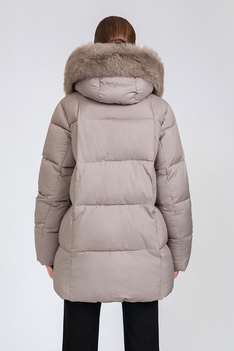 Women's Mid-Length Puffer Coat with Detachable Fur Collar