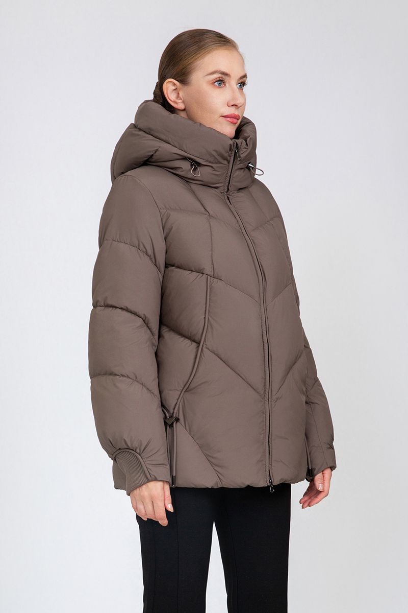 Women's Chevron-Quilted Cropped Puffer Jacket with Adjustable Hood & Waist