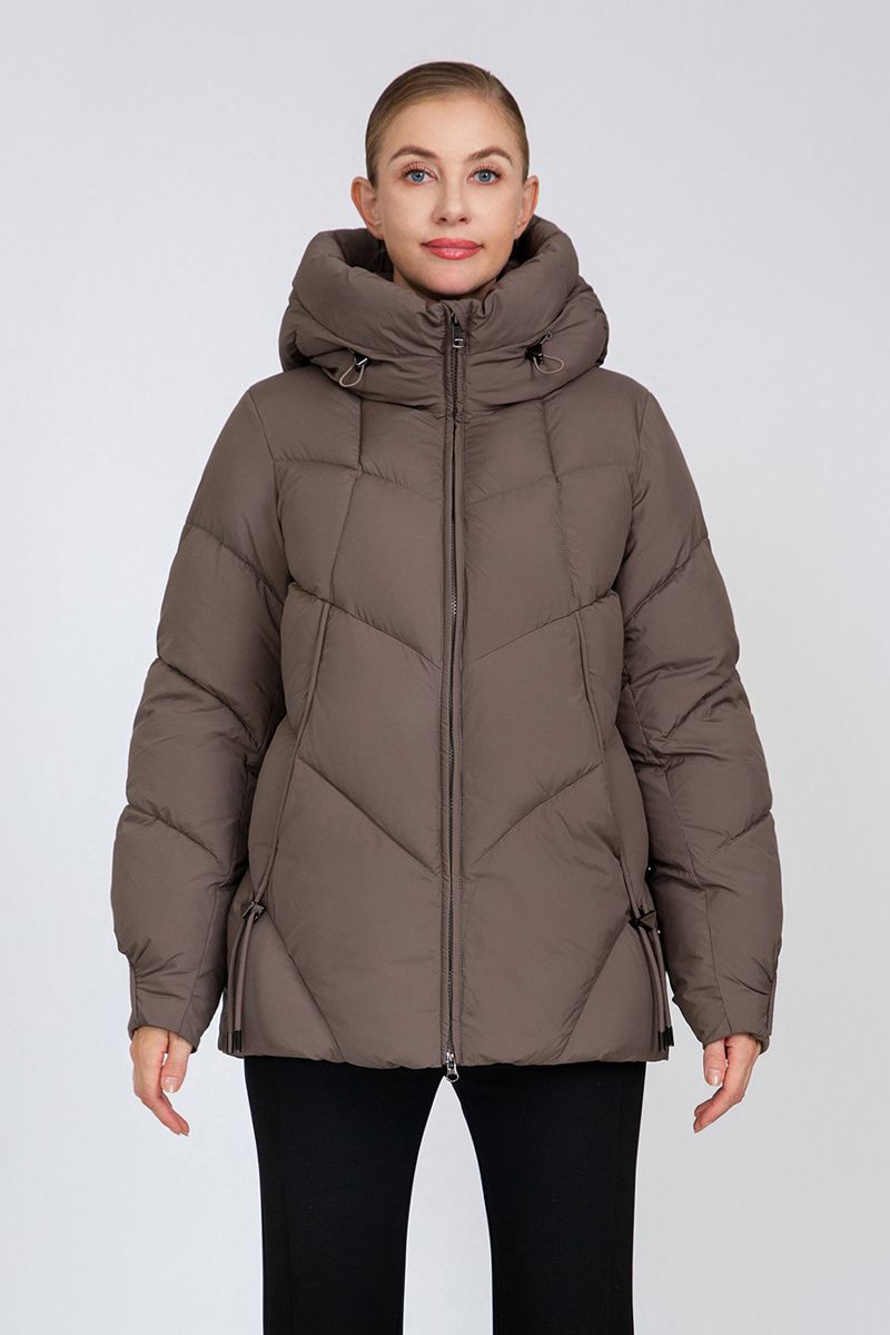 Women's Chevron-Quilted Cropped Puffer Jacket with Adjustable Hood & Waist