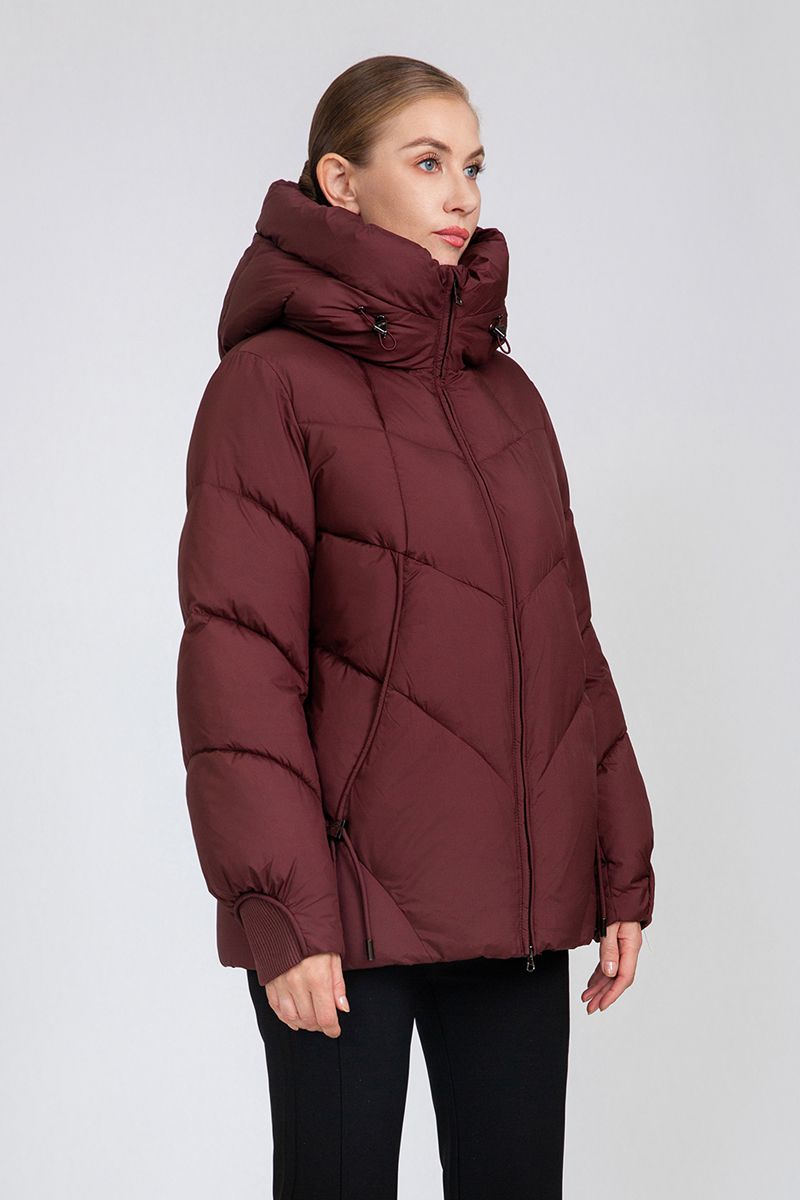 Women's Chevron-Quilted Cropped Puffer Jacket with Adjustable Hood & Waist