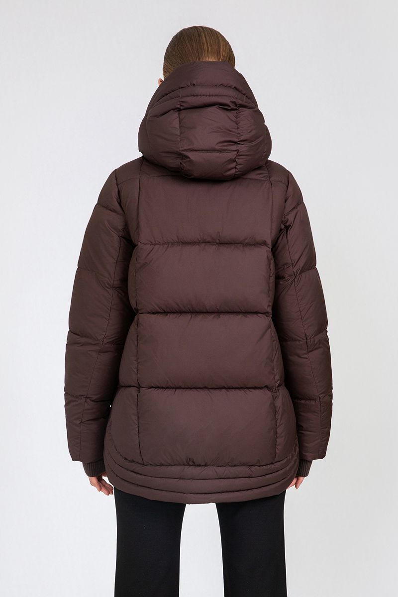 Women's Mid-Length Puffer Jacket with Hood Strap Details & Side Button Accents