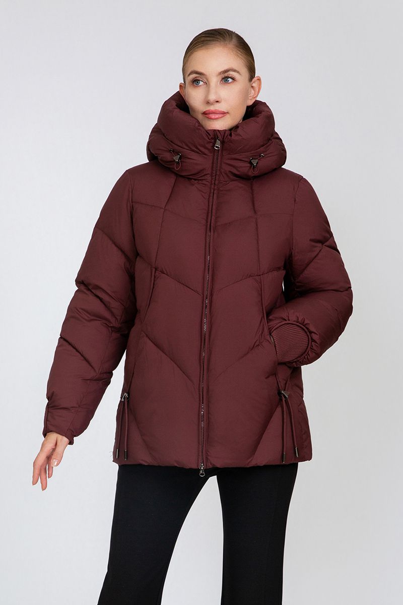 Women's Chevron-Quilted Cropped Puffer Jacket with Adjustable Hood & Waist