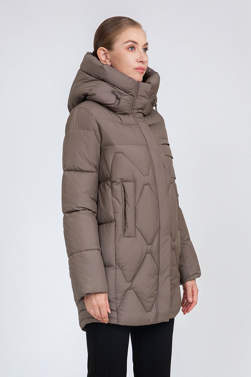 Women's Diamond-Quilted Mid-Length Puffer Coat with Adjustable Hood