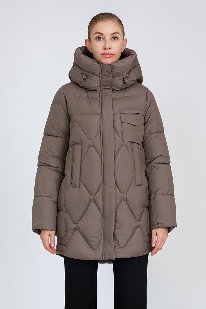 Women's Diamond-Quilted Mid-Length Puffer Coat with Adjustable Hood