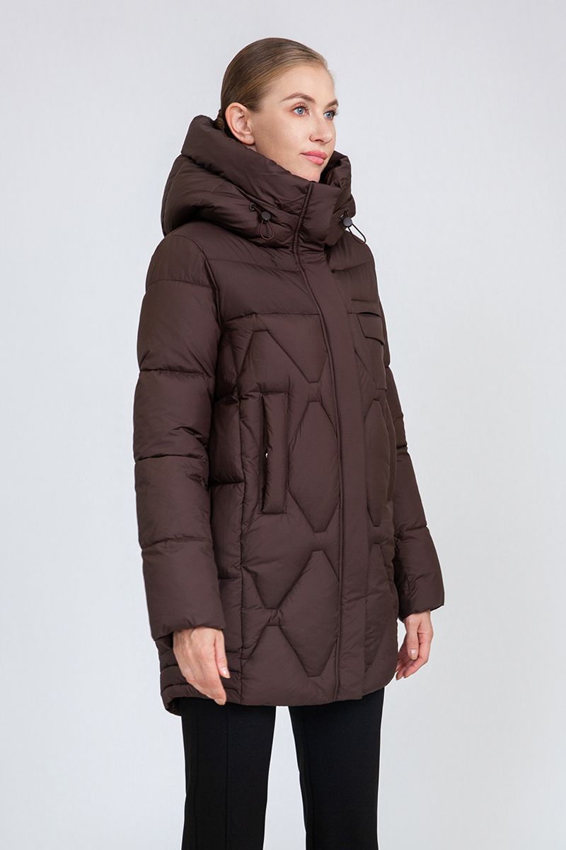 Women's Diamond-Quilted Mid-Length Puffer Coat with Adjustable Hood